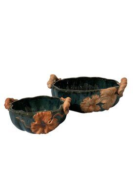 Takahashi San Francisco Pottery Pumpkin Shaped Serving Bowls Set of 2